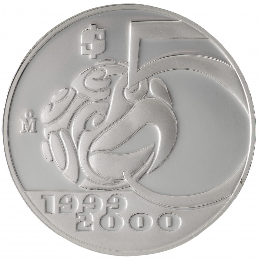 Серебряная монета "5 песо 1999, Мексика, Миллениум - Птица ацтеков"