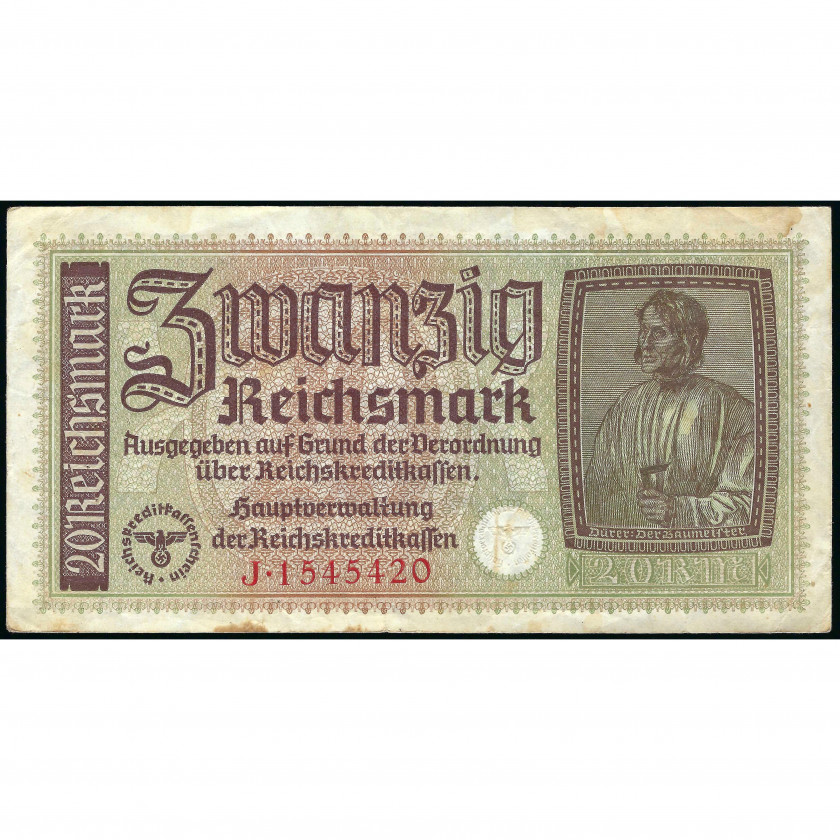 20 Рейхсмарок, Оккупированные территории Германии - Вторая мировая война, 1940-45 (VF), Pick R139
