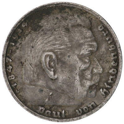 5 Reichsmark 1939 (G), Germany (F), KM 94