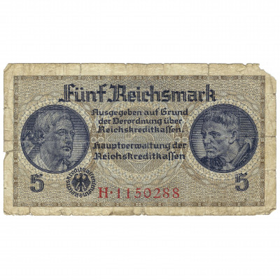 5 Reichsmark, nacistiskās Vācijas okupētās te...