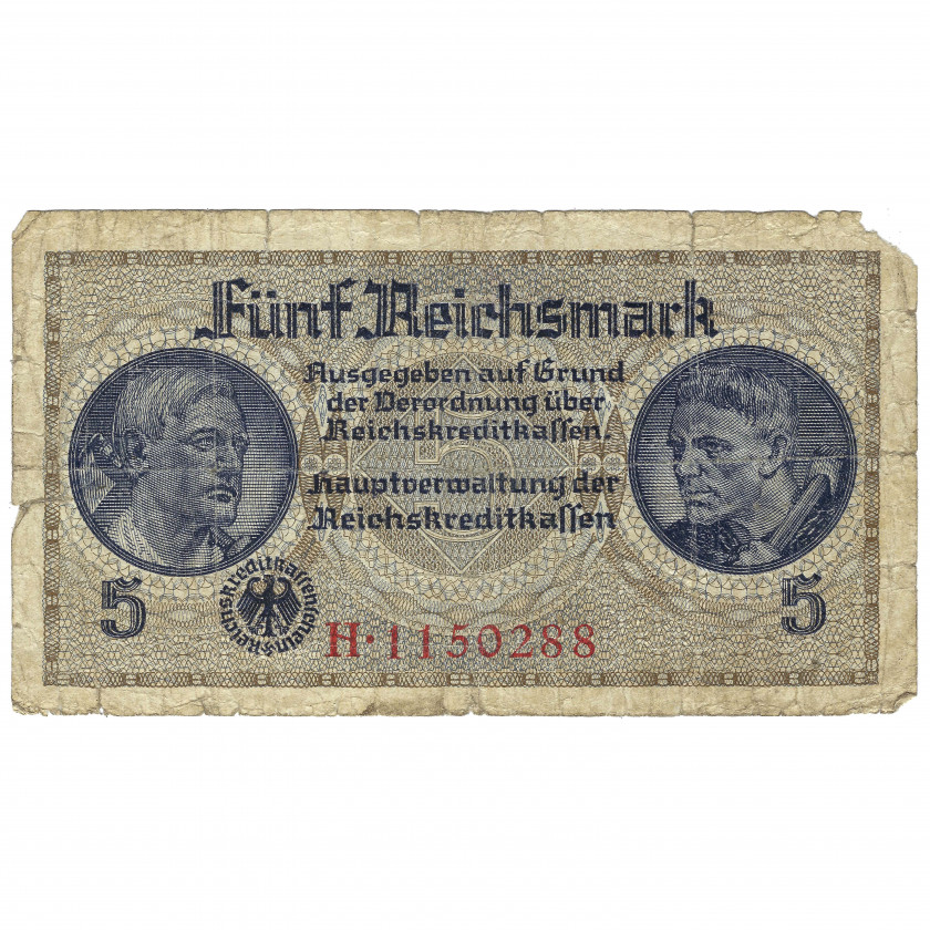 5 Reichsmark, nacistiskās Vācijas okupētās teritorijas, 1940-45 (VG)