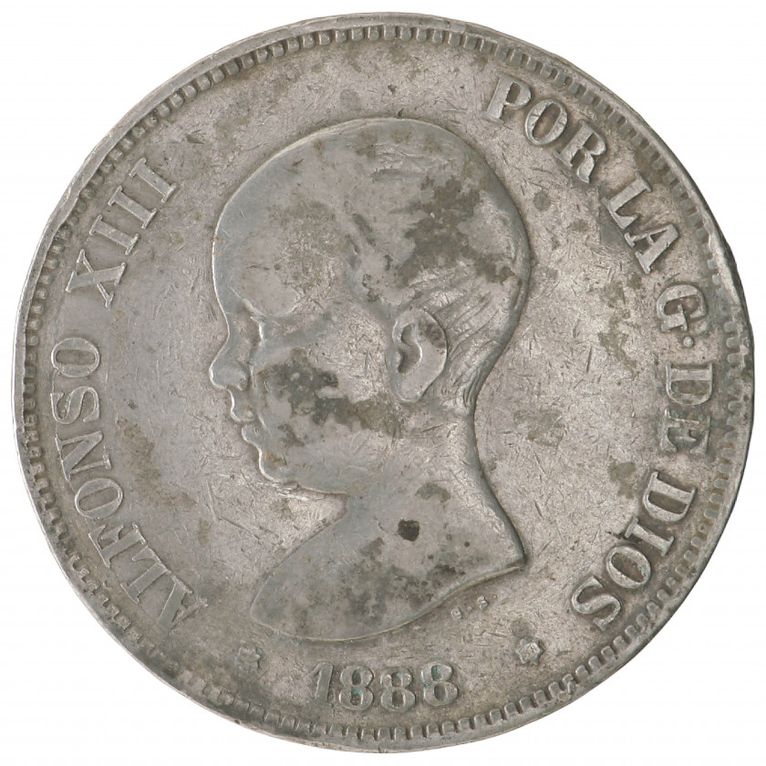5 Песет 1888 (MP-M), Испания (F), KM 689