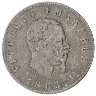 2 Lire 1863 (N), Italy (VG), KM 6a.1
