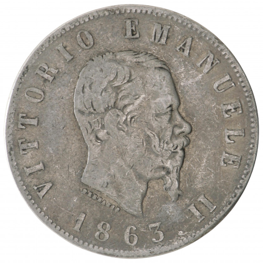 2 Liras 1863 (N), Itālija (VG), KM 6a.1