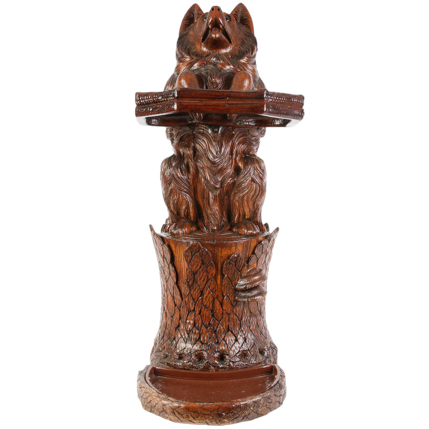 Umbrella and cane stand made of carved linden wood "Black Forest", designed in the shape of a dog