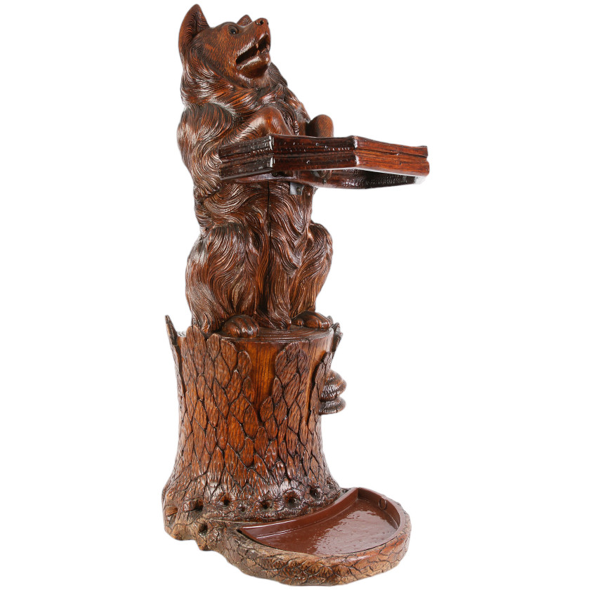 Umbrella and cane stand made of carved linden wood "Black Forest", designed in the shape of a dog