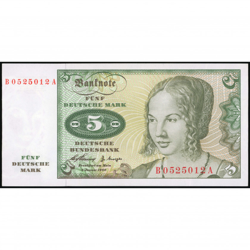 5 Vācu Markas, Vācija (Federatīvā Republika), 1960 (AU), Pick 18a