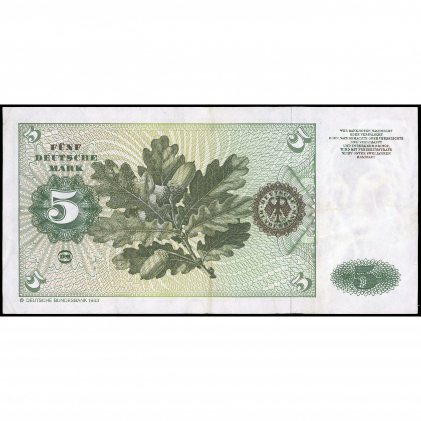 5 Vācu Markas, Vācija (Federatīvā Republika), 1980 (VF), Pick 30b