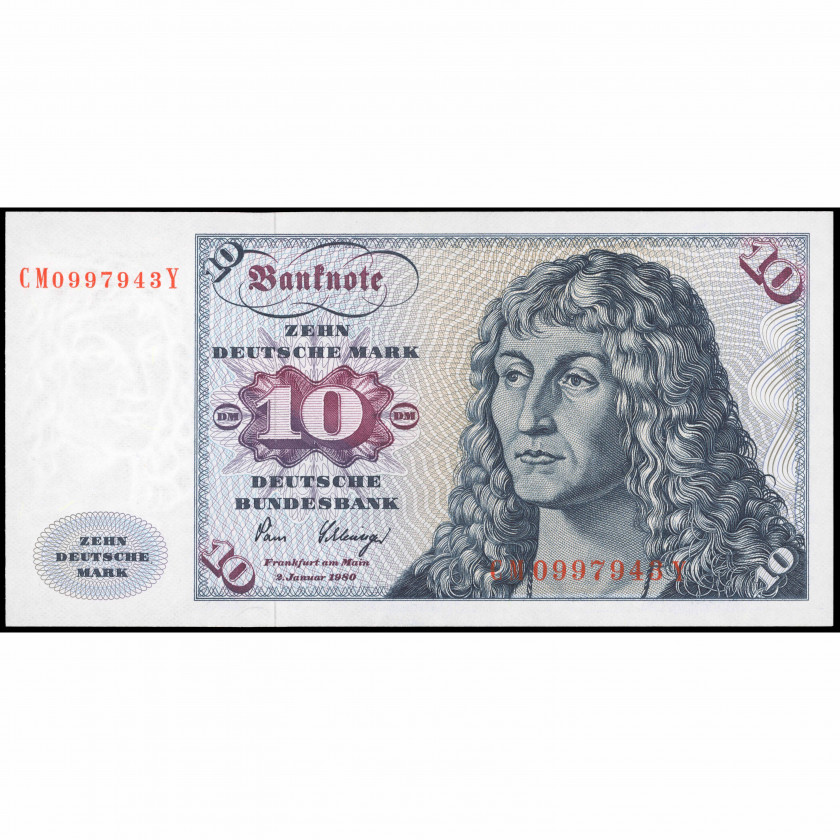 10 Vācu Markas, Vācija (Federatīvā Republika), 1980 (AU), Pick 31d