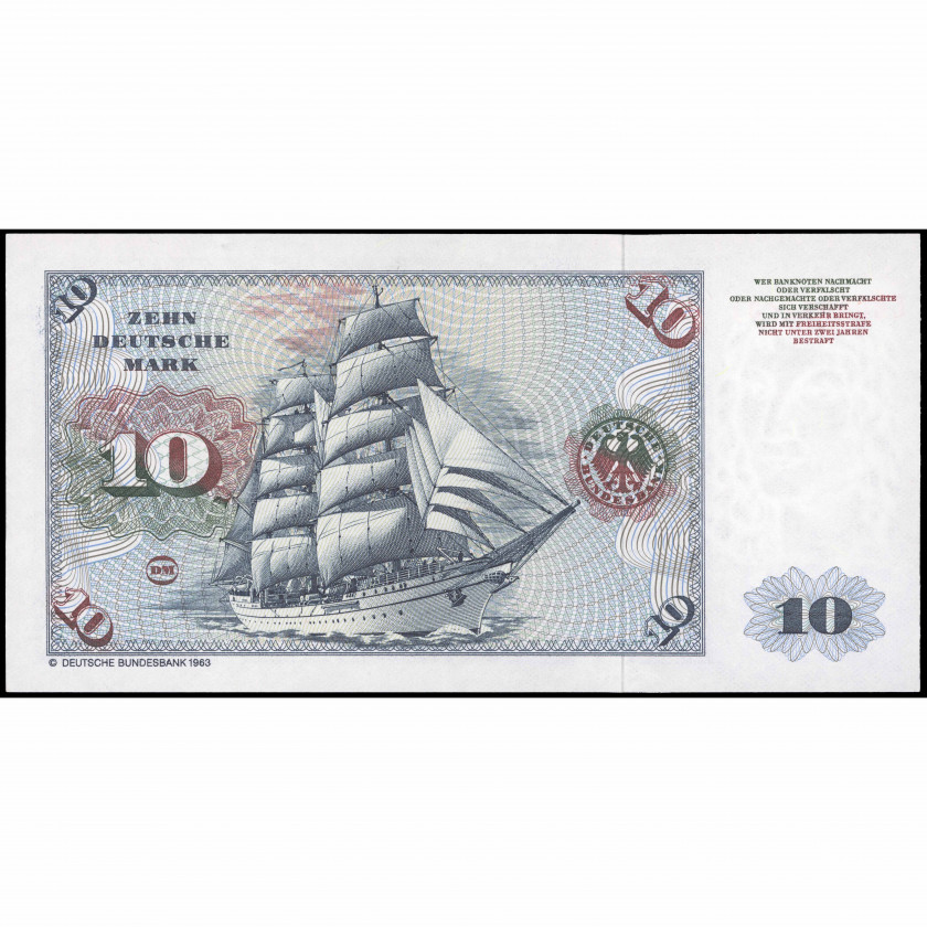 10 Vācu Markas, Vācija (Federatīvā Republika), 1980 (AU), Pick 31d