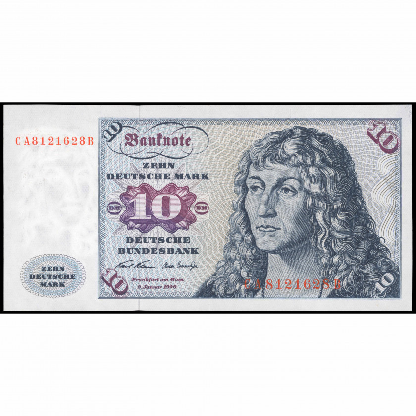 10 Vācu Markas, Vācija (Federatīvā Republika), 1970 (AU), Pick 31a