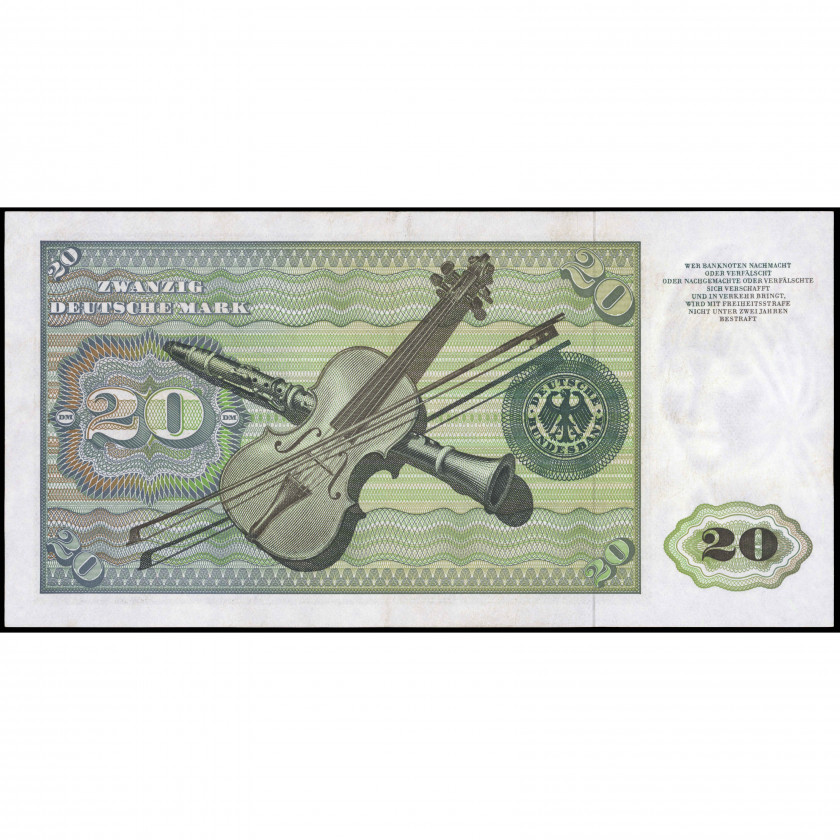 20 Vācu Markas, Vācija (Federatīvā Republika), 1970 (AU), Pick 32a