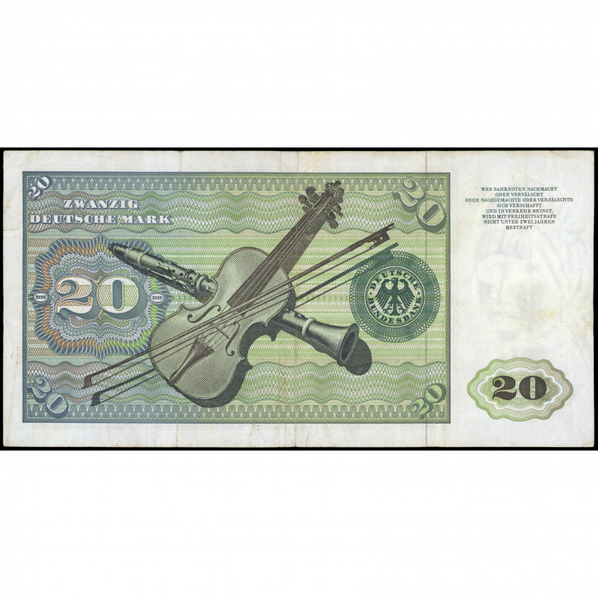 20 Vācu Markas, Vācija (Federatīvā Republika), 1977 (VF), Pick 32b