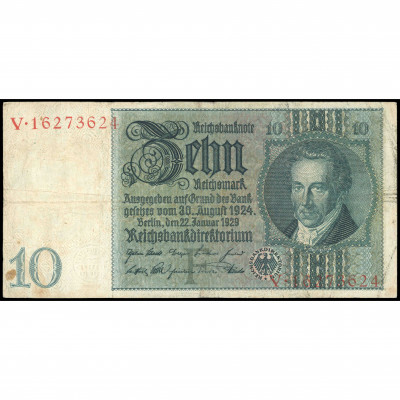 10 Reichsmarks, Germany, 1929 (F), Pick 180a