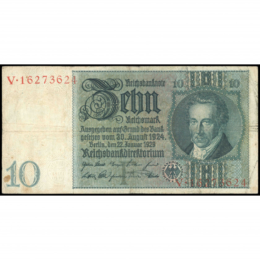 10 Reihsmarkas, Vācija, 1929 (F), Pick 180a