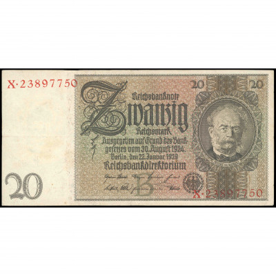20 Reichsmarks, Germany, 1929 (VF), Pick 181a