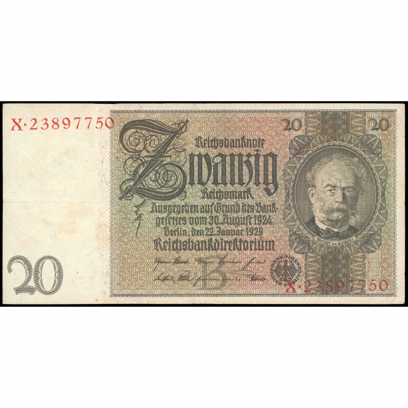 20 Рейхсмарок, Германия, 1929 (VF), Pick 181a