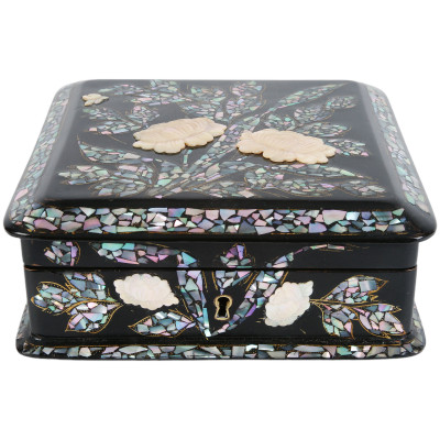Wooden jewelry box with mother-of-pearl