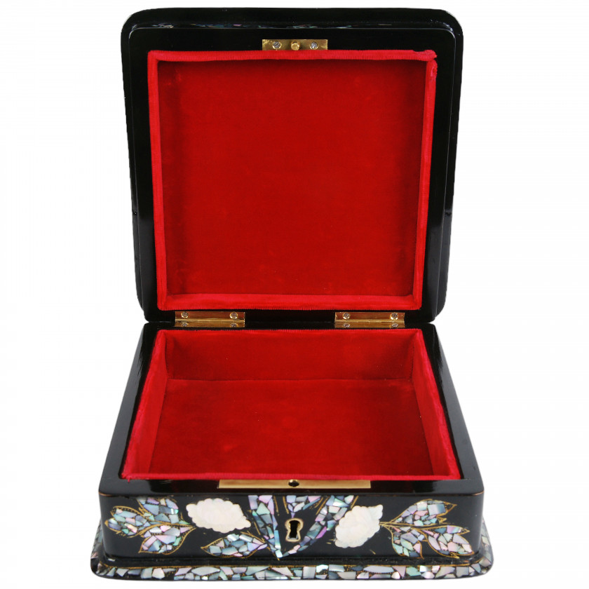 Wooden jewelry box with mother-of-pearl