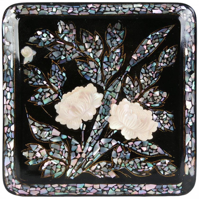 Wooden jewelry box with mother-of-pearl