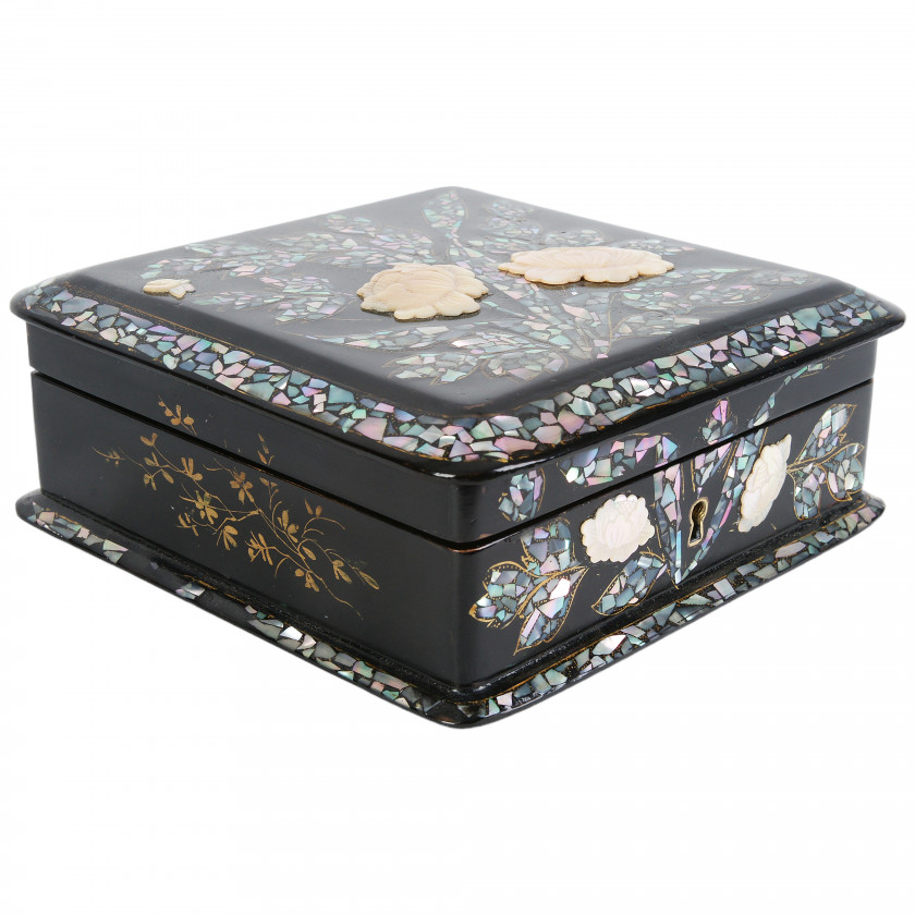 Wooden jewelry box with mother-of-pearl