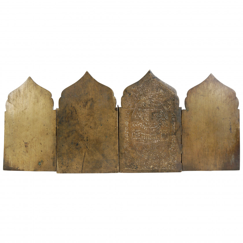 Four-panel folding icon "The Twelve Great Feasts" with five-color enamel