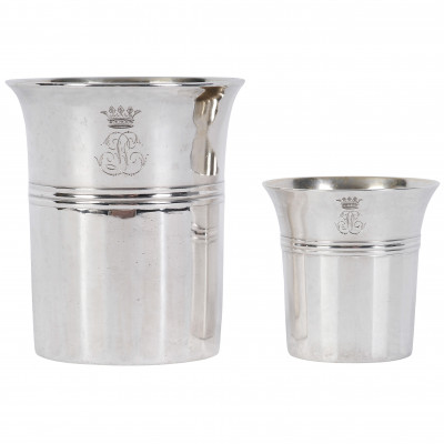 Set of two silver beakers