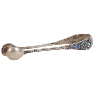 Silver sugar tongs with enamel