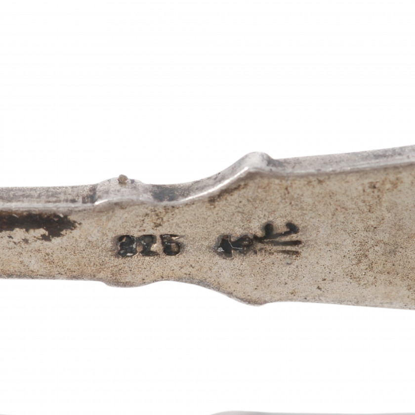 Silver sugar tongs with enamel