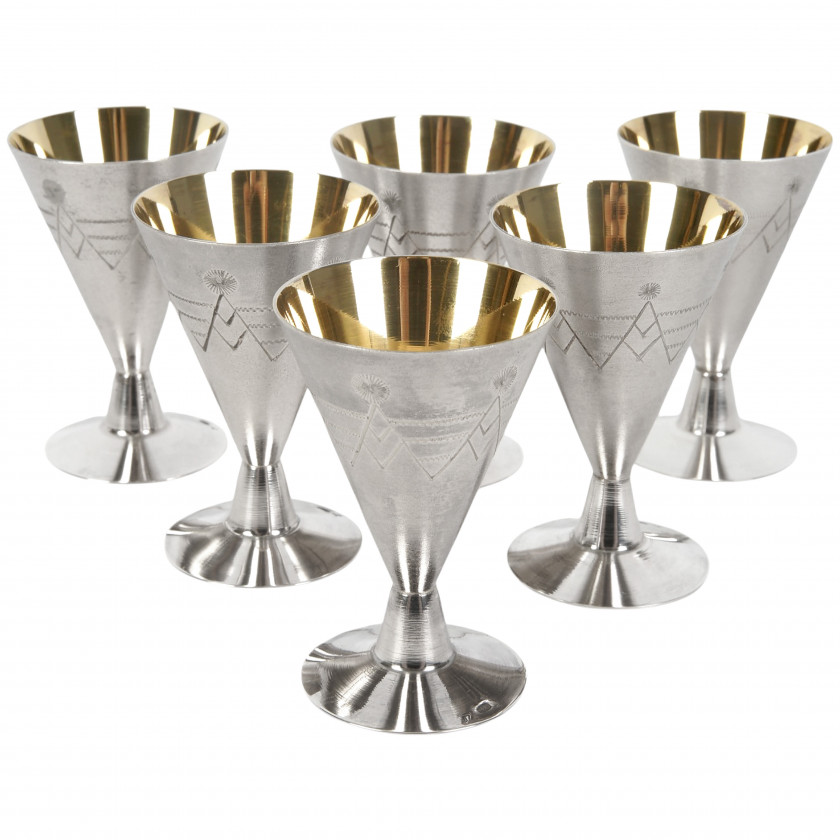 Set of silver shot glasses, 6 pcs.
