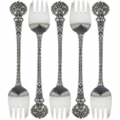 Silver dessert forks set, 5 pcs.