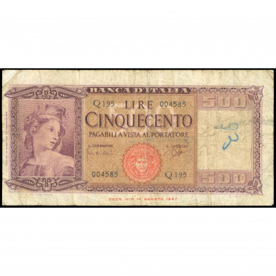 500 Liru, Itālija, 1961 (VG), Pick 80b
