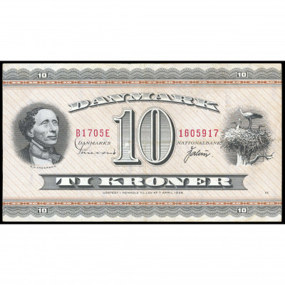 10 Kroner, Denmark, 1970 (VF), Pick 44ae