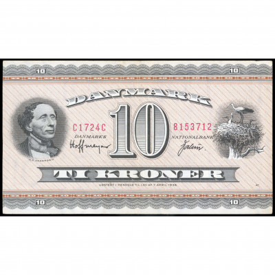 10 Kroner, Denmark, 1972 (VF), Pick 44ag
