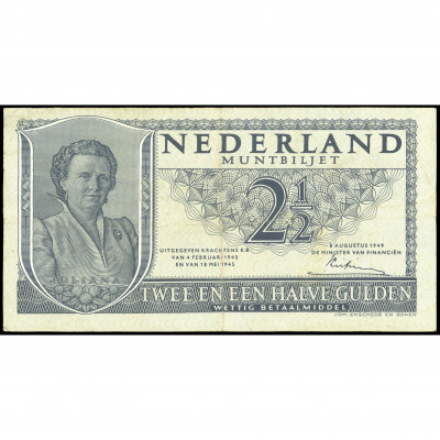 2 ½ Gulden, Netherlands, 1949 (VF), Pick 73