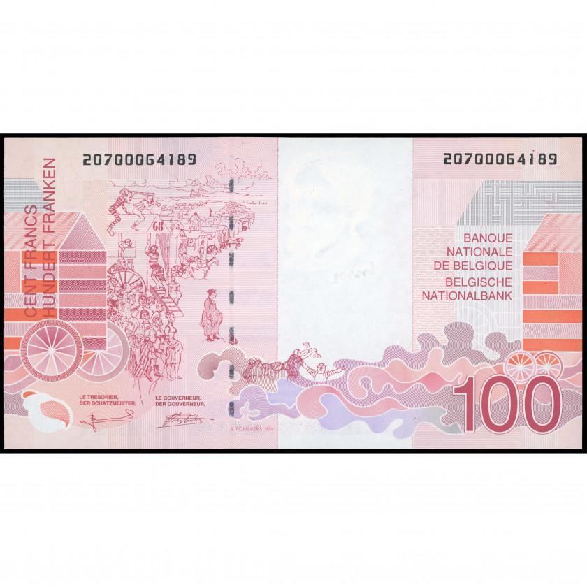 100 Francs, Belgium, 1995 - 2001 (UNC), Pick 147a