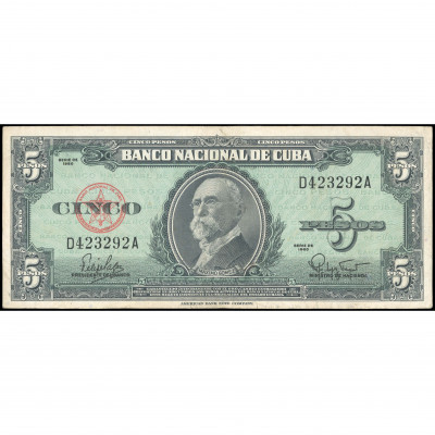 5 Pesos, Cuba, 1960 (VF), Pick 92a