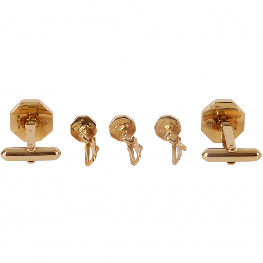 Gold cufflinks and buttons with mother-of-pearl and diamonds