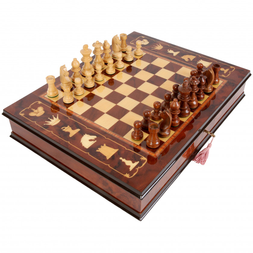 Wooden chessboard with figures