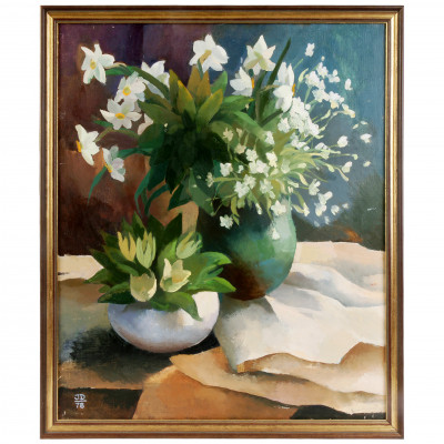 Glezna "Klusā daba, pavasara ziedi"