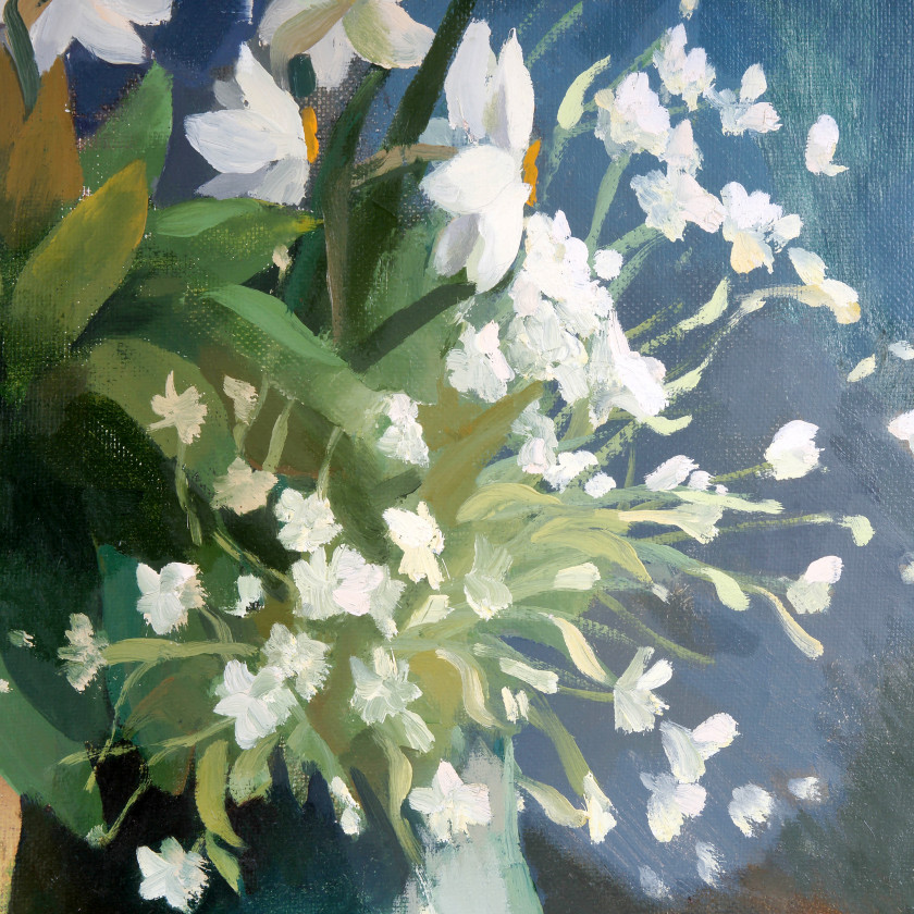 Glezna "Klusā daba, pavasara ziedi"