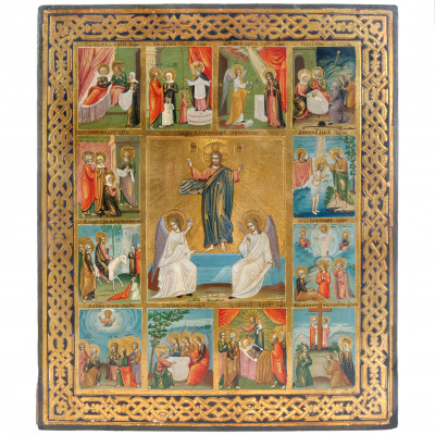 Icon "The Resurrection of Christ with feasts"