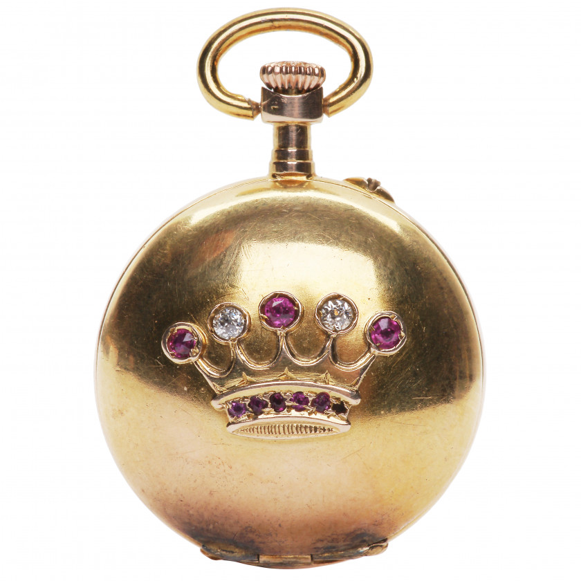Золотые женские часы-кулон с бриллиантами и рубинами "Lucia"