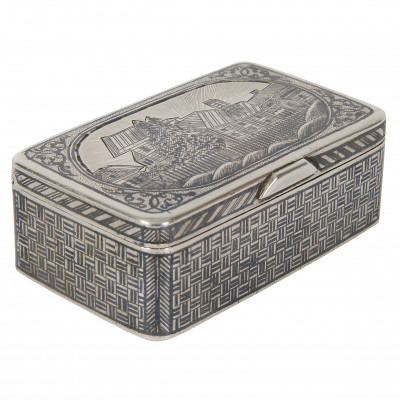Silver box with niello