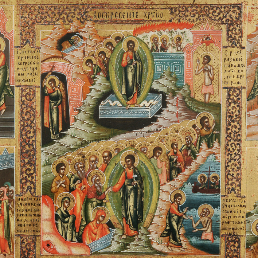 Icon "The Resurrection and Descent into Hell with feasts"