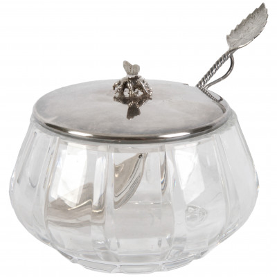 Crystal sugar bowl with silver lid
