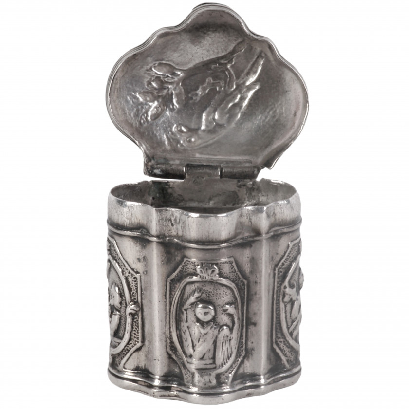 Silver scent box with images of the four Evangelists