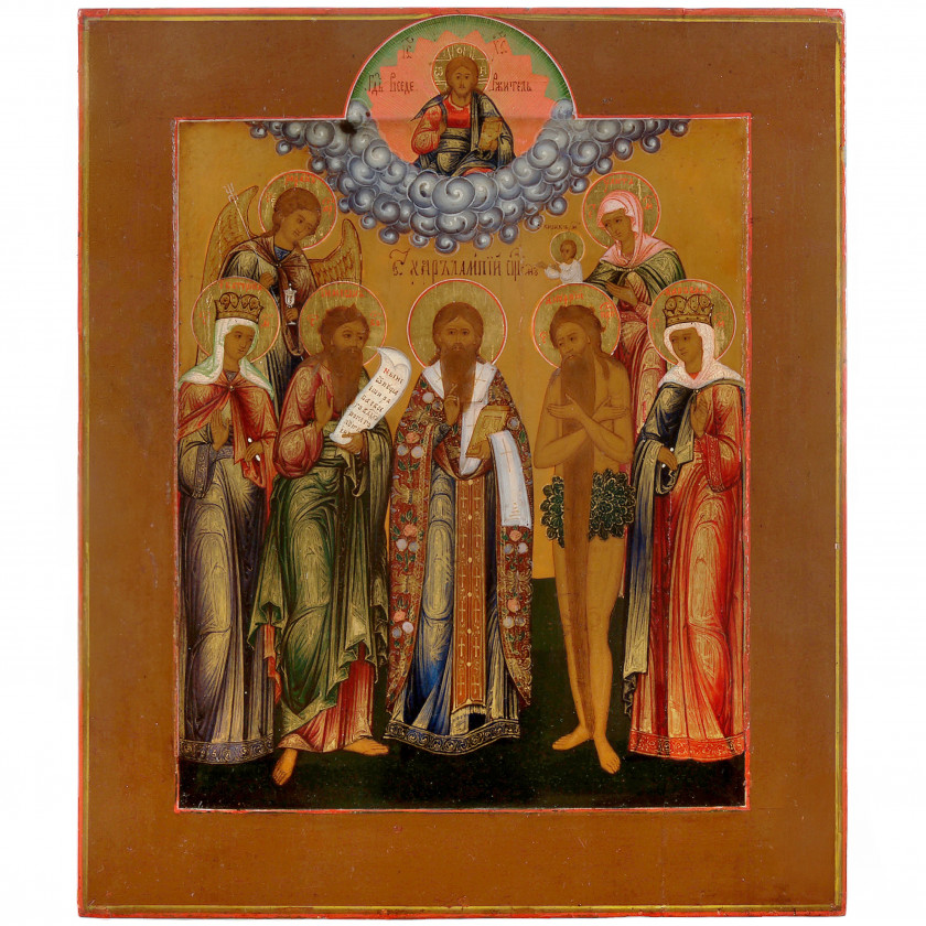 Icon "Selected saints - Archangel Raphael, Catherine, Simeon, Charalambos, Andrew, Barbara, Cyricus and Julitta"