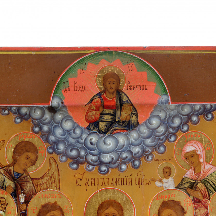 Icon "Selected saints - Archangel Raphael, Catherine, Simeon, Charalambos, Andrew, Barbara, Cyricus and Julitta"