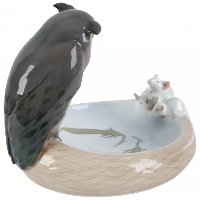 Porcelain ashtray "Owl and three mice"